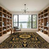 Elegant Black Gold Mandala Persian Rug