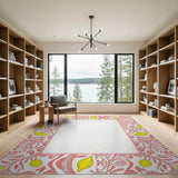 Pink Lemon Vine Border Area Rug