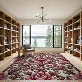 Ornate Pink Peony Damask Area Rug