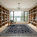 Ornate Black White Persian Star Medallion Rug