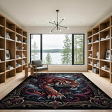 Ornate Red Tiger Roaring Area Rug