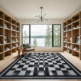Black White Geometric Grid No. 28 Area Rug