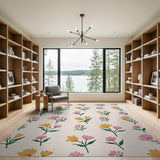Vibrant Pink Yellow Floral Pattern Area Rug