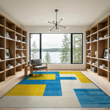 Bold Blue Yellow Geometric Abstract Area Rug