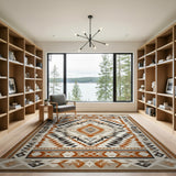 ODIKA Washable Tribal Geometric Area Rug - Terracotta & Beige Low Pile