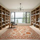 Orange Birds Floral Persian Area Rug
