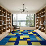 Bold Geometric Yellow Blue Area Rug