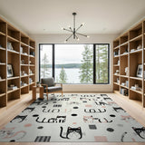 Multi-color and Patterns Playful Black Cat Cartoon Area Rug