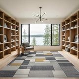 Modern Geometric Grey Gold Block Area Rug