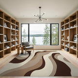 Abstract Area Wavy Brown Abstract Area Rug
