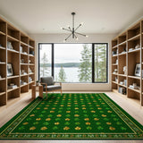 Emerald Green Shamrock Clover Area Rug with Golden Accents