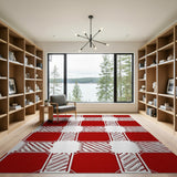 Red White Diagonal Stripe Geometric Area Rug