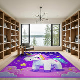 Kawaii Unicorn on Starry Clouds Area Rug