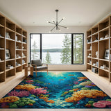 ODIKA Washable Underwater Coral Reef Area Rug - Non-Slip Low Pile Kids Playroom Decor