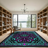 Vibrant Teal Pink Persian Mandala Area Rug