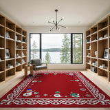 Festive Christmas Snowmen Red Area Rug