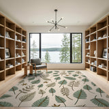 Cream Fern Leaf Boho Area Rug