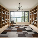Modern Geometric Patchwork Area Rug in Grey Brown