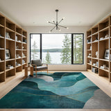 Teal Wave Abstract Area Rug with Gold Accents