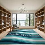 Wavy Seaside Pavilion Blue Teal Area Rug