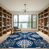Navy Blue Intricate Snowflake Area Rug