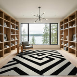 Black and White Bold Black White Greek Key Geometric Rug