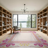 Pink Floral Framed Vintage Area Rug
