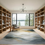 ODIKA Washable Abstract Gold and Grey Low Pile Area Rug - Non-Slip & Pet Friendly