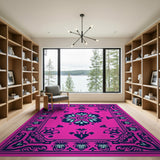 Traditional Persian Pink Vibrant Pink Persian Floral Medallion Rug