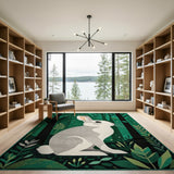 Enchanted Forest Rabbit Green Area Rug