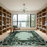 Green Eucalyptus Leaf Frame Area Rug