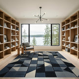 Bold Geometric Navy Blue Area Rug