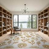 Gold Floral Line Art Area Rug