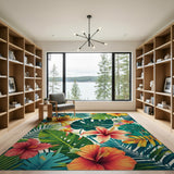 Vibrant Hibiscus Floral Washable Area Rug
