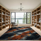 Bold Grey Orange Brushstroke Abstract Area Rug