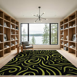 Yellow Tribal Swirl Area Rug on Black