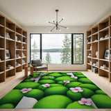 Verdant Green Orbs with Pink Blossoms Area Rug