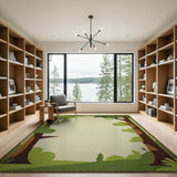 Whimsical Green Tree Border Area Rug