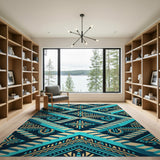 Impossible Stairs Teal Geometric Area Rug