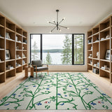 Green Vines Blue Flowers Floral Area Rug