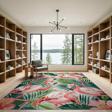Multi-color and Patterns Vibrant Pink Flamingo Coastal Area Rug