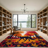 Black Fox Autumn Forest Silhouette Rug