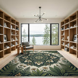 Emerald Fern Mandala Area Rug