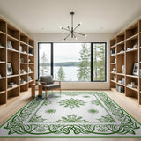 Ornate Green Floral Daisy Area Rug
