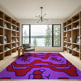 Bold Red Geometric on Purple Abstract Area Rug