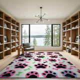Multi-color and Patterns Playful Pink Paw Prints Bones Area Rug