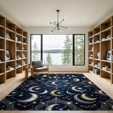 Ornate Celestial Moons Stars Area Rug