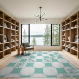 Teal Octagon Fern Geometric Area Rug