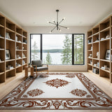 Brown and Tan Ornate Brown Border Traditional Persian Rug