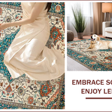 Ultra Soft Area Rug, Non Slip, Stain Resistant, Washable Area Rugs for Living Room, Bedroom, Rustic Soft Teal Paisley Motif(Ivory)